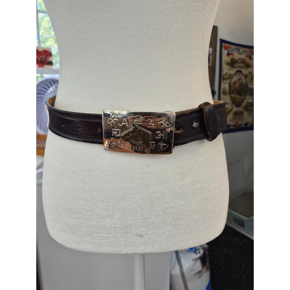 Chambers Belt Co Vintage Tooled Leather Western Horse Head Trophy Buckle Belt